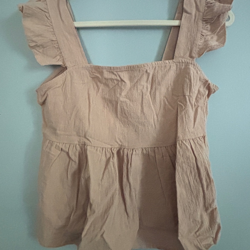 Women's Tan Ruffle Sleeve Top